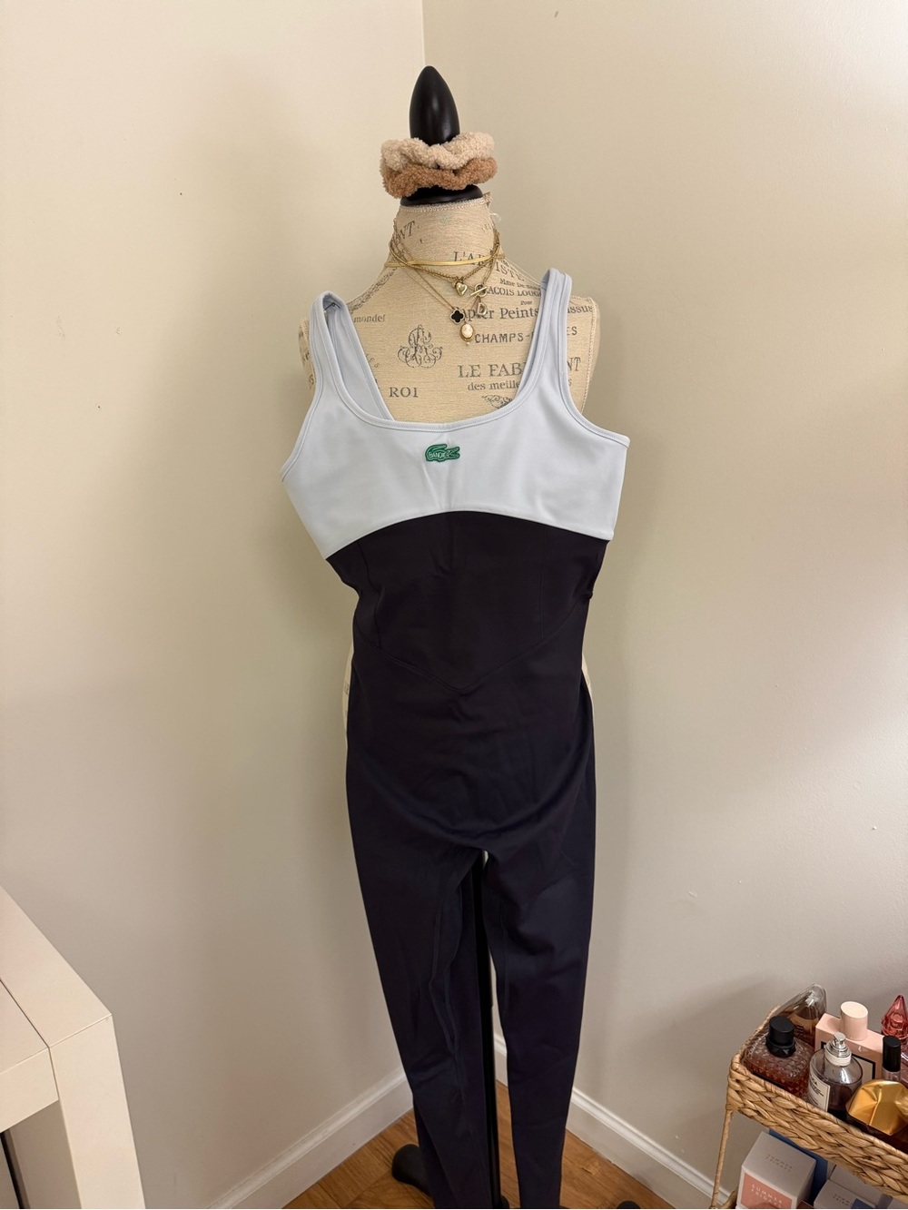 LacostexBandier Black and Light Blue Tank Jumpsuit with Green Croc